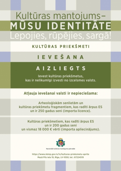 Kultūras priekšmetu aprites ievešanas infografika